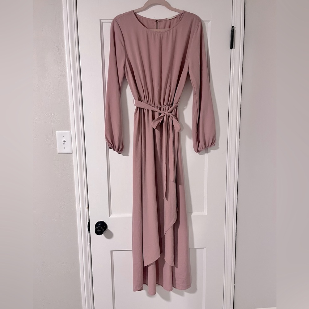 Dusty Pink Wrap Hem Maxi Dress